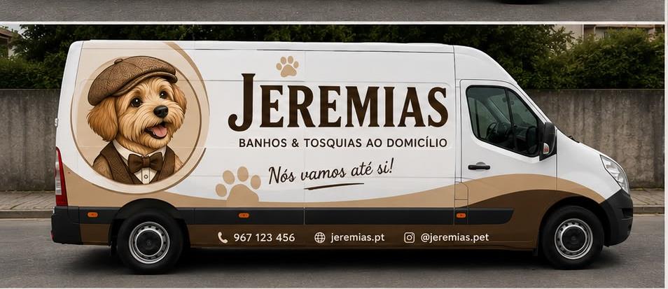 Carrinha Jeremias com branding de banhos e tosquias ao domicílio